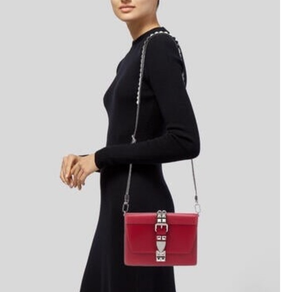 PRADA Elektra Shoulder Crossbody Bag Studded Red/Black Leather - Picture 13 of 14